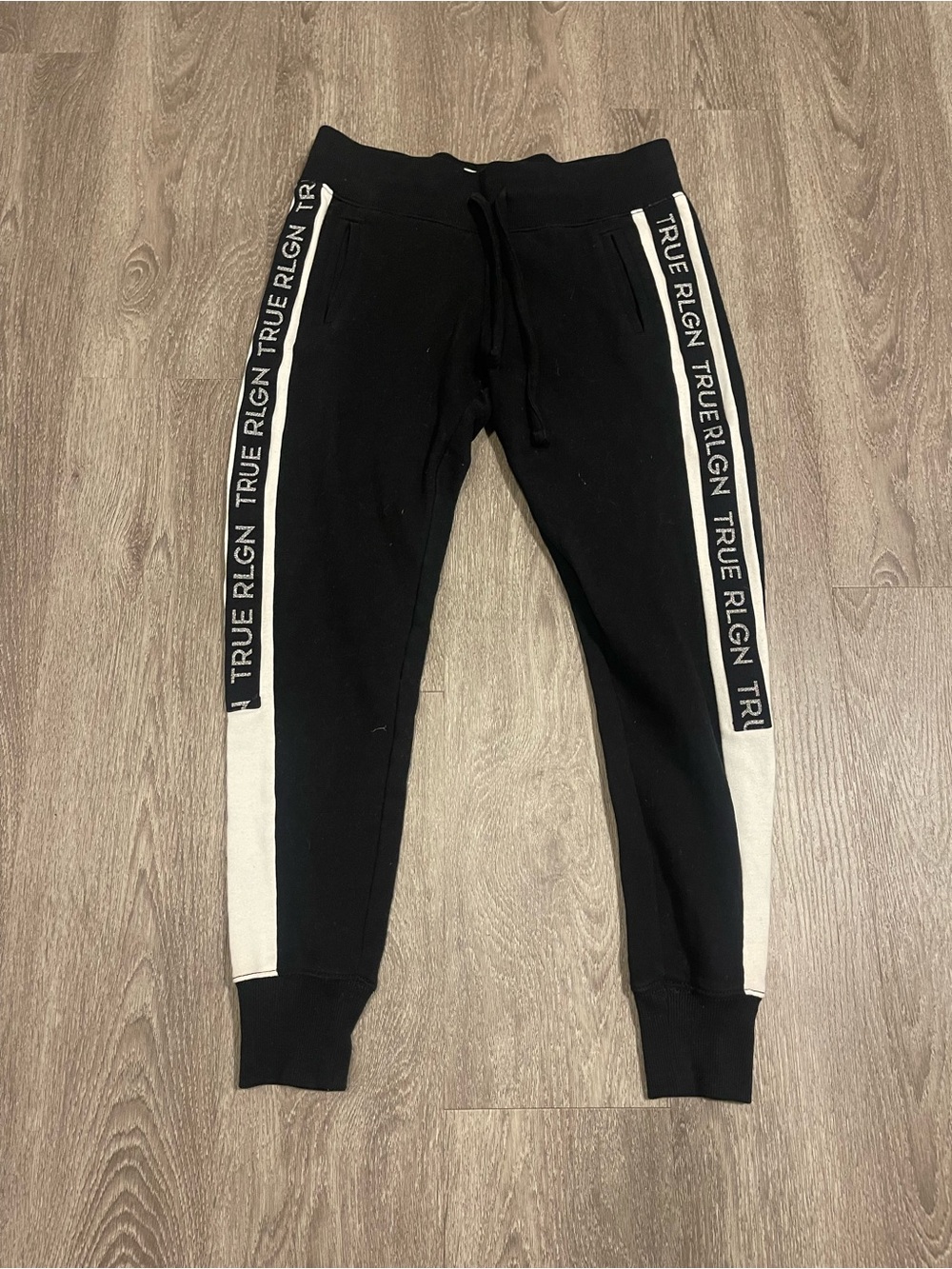 True Religion Contrast Stitch Joggers - Small/ Petite Black Cotton
